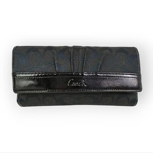 VTG COACH CC SIGNATURE CANVAS BLACK GENUINE LEATHER WALLET PURSE CLUTCH
